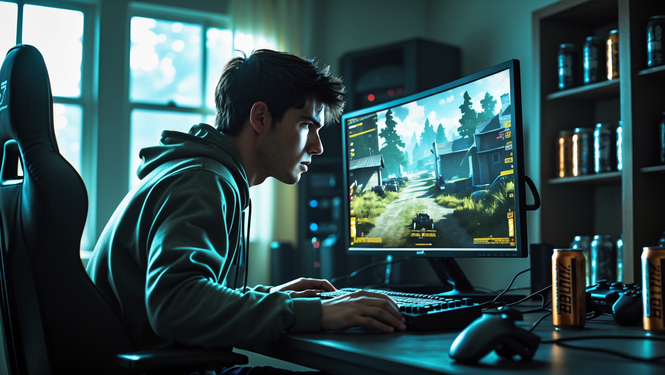 AI-powered gaming console with futuristic graphics